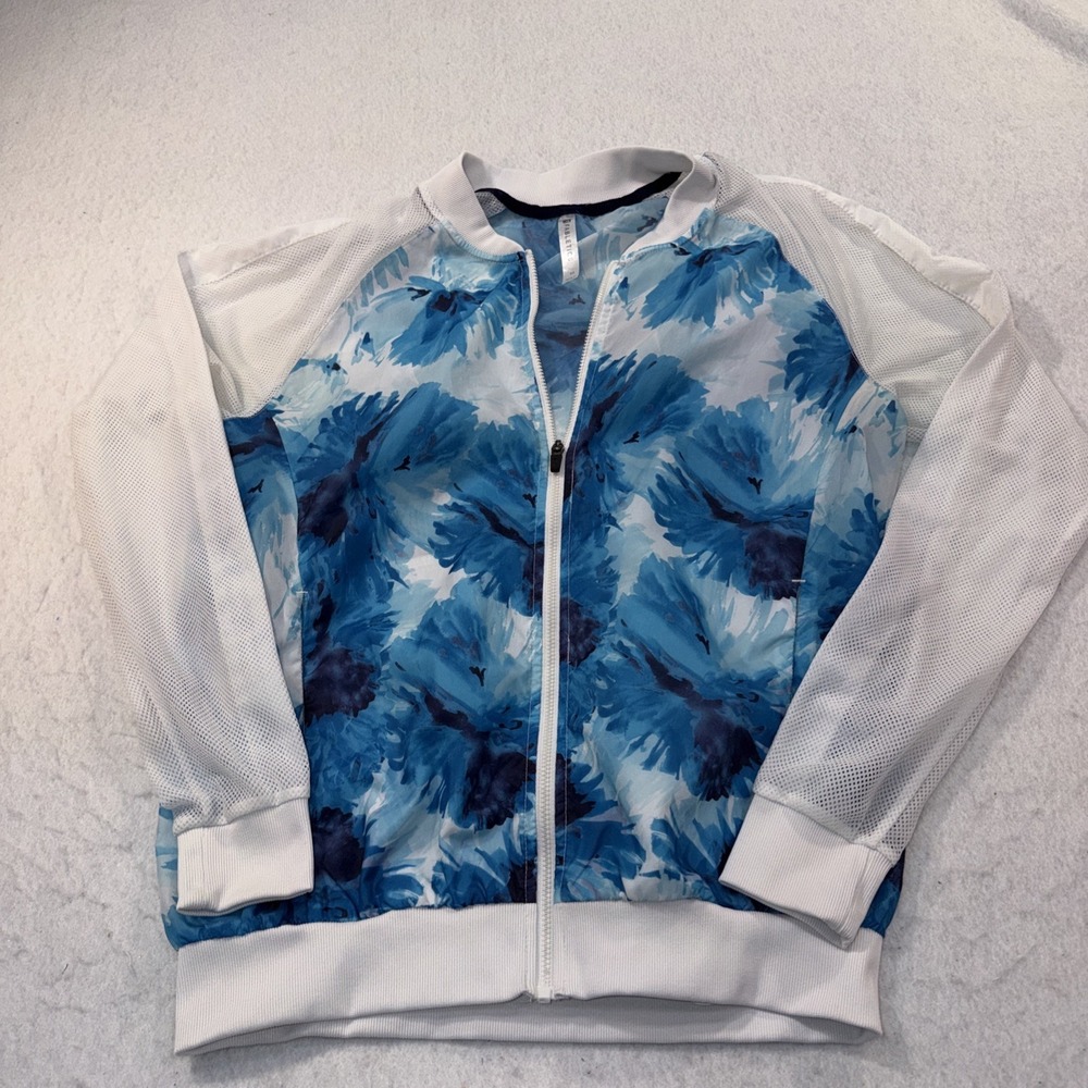 Fabletics Blue White Floral Mesh Sleeve Windbreaker Jacket Size Medium EUC